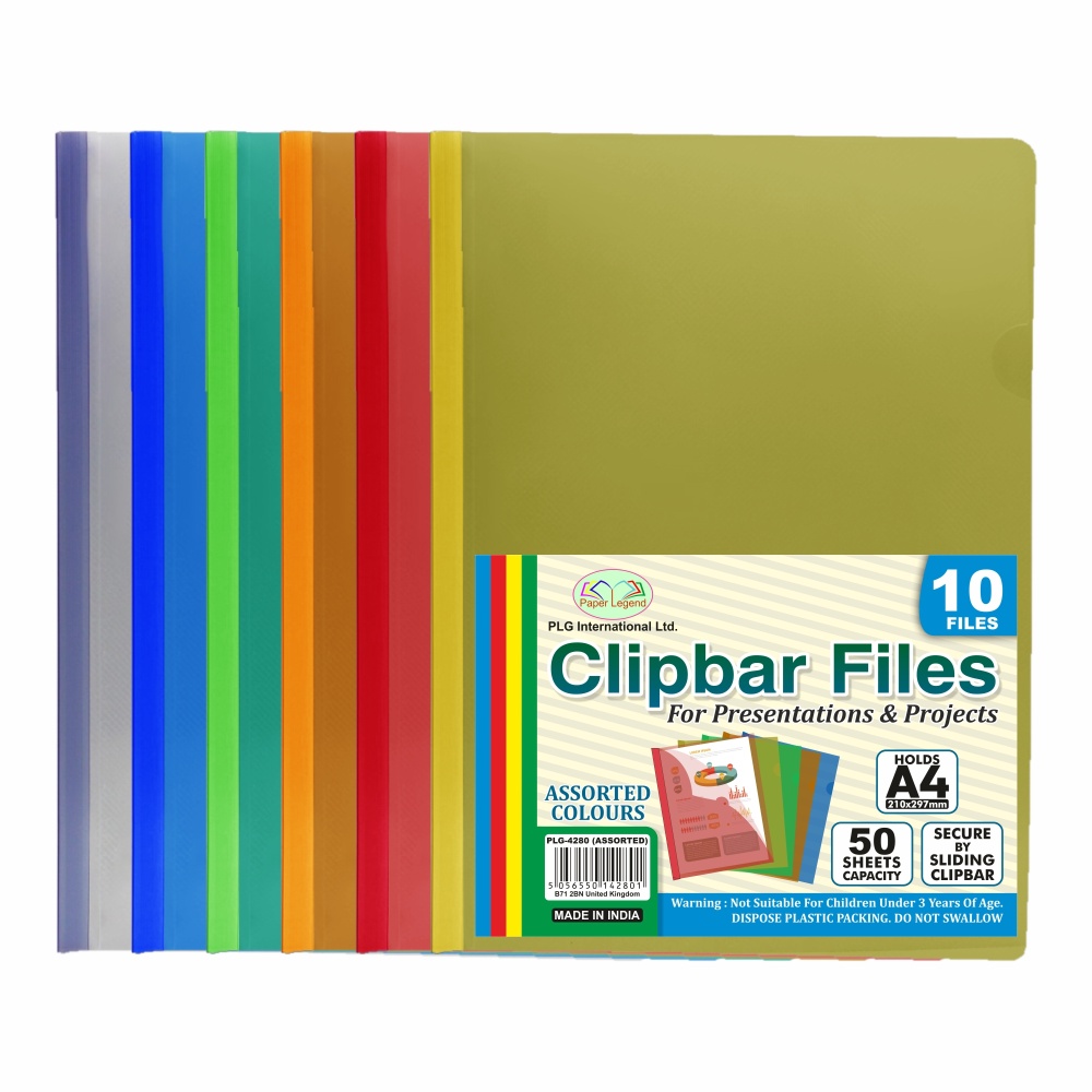 PLG Clipbar Files Assorted Colours Pack of 10